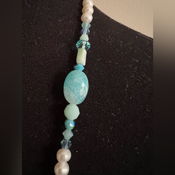 🌸🌸Pearl, Larimar & Swarovski 30” Necklace 🌸🌸 - Picture 6 of 12